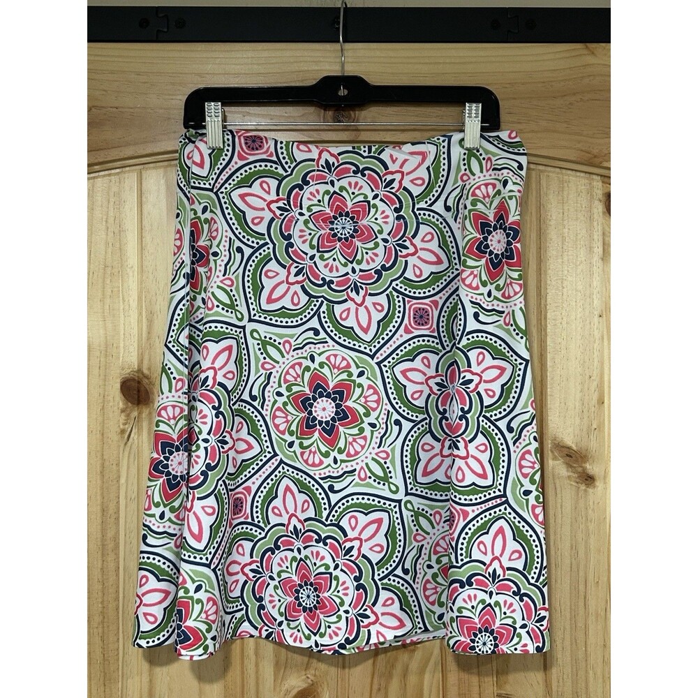 Whimsy Rose A Line Skirt Silky Stretch Pink Green Medallion Floral Print M NWOT